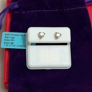 Heart-Shaped White Stone Stud Earrings - Silver